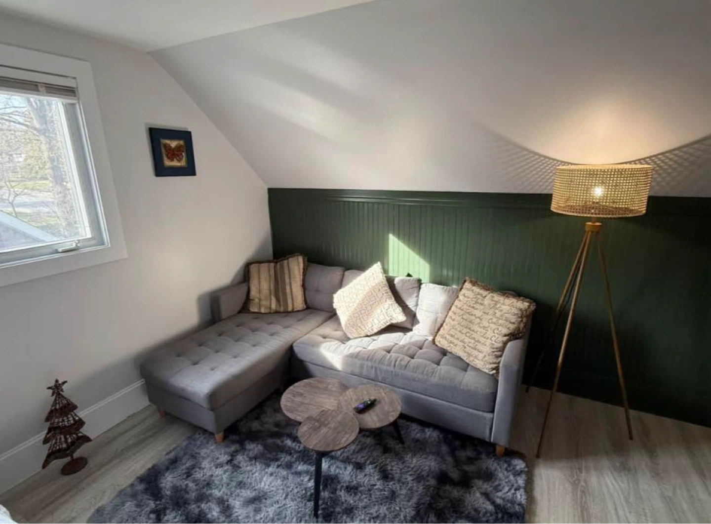 Grey Tufted Sectional Sofa with Chaise and Coffee Table