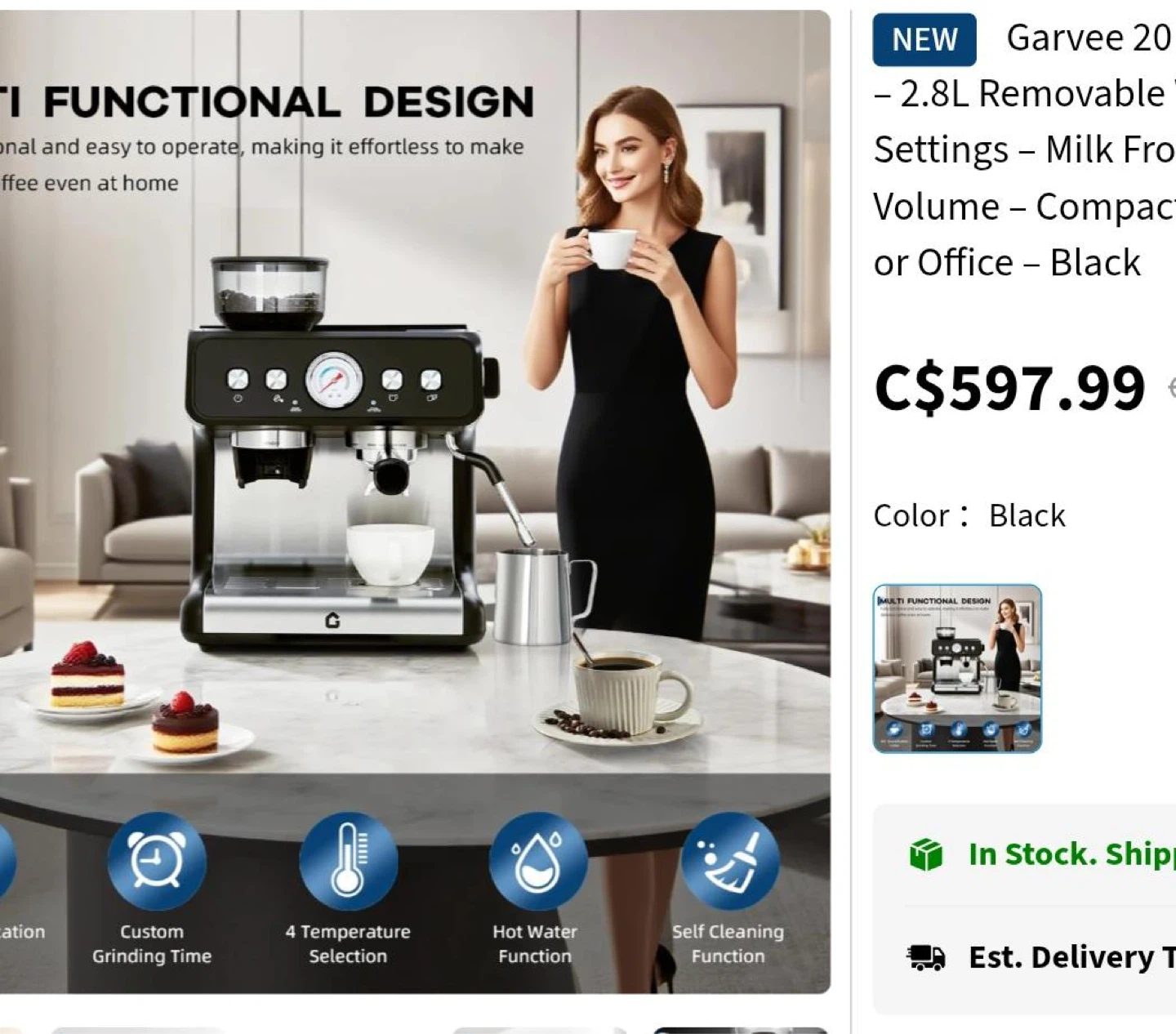 Garvee Coffee Maker with Grinder - Black - photo 2