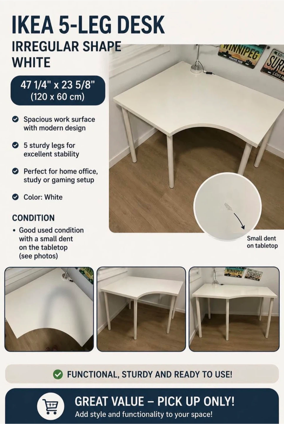 IKEA 5-Leg Irregular Shape Desk - White