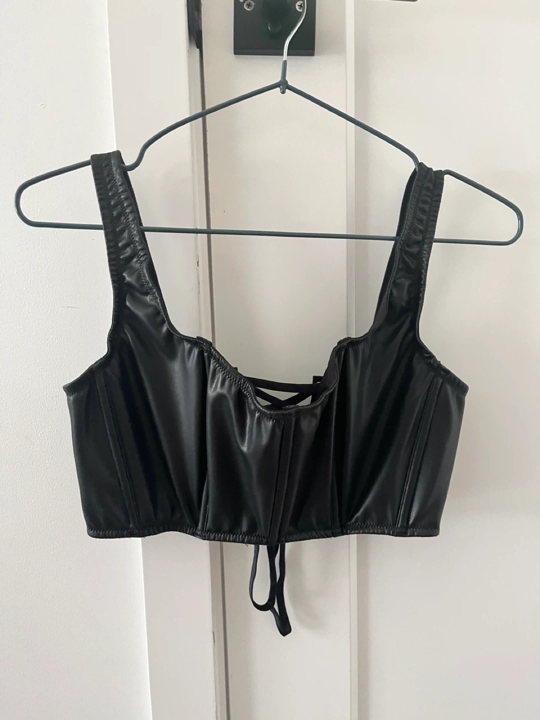 VICTORIAS SECRET NEW WITH TAGS Black Faux Leather Corset Top