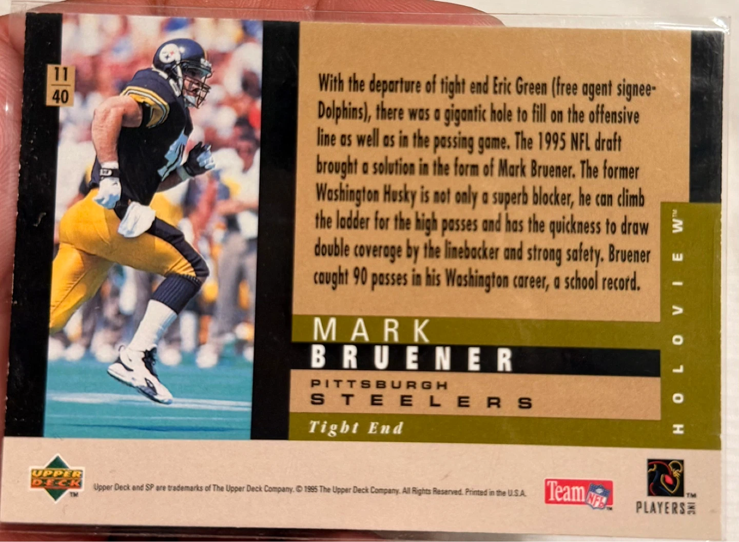 11/40 CARD of Mark Bruener Pittsburgh Steelers 1995 NFL - photo 2