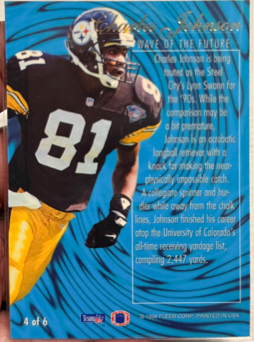 4 OF 6 CARD of Fleer Charles Johnson Pittsburgh Steelers NFL - photo 2
