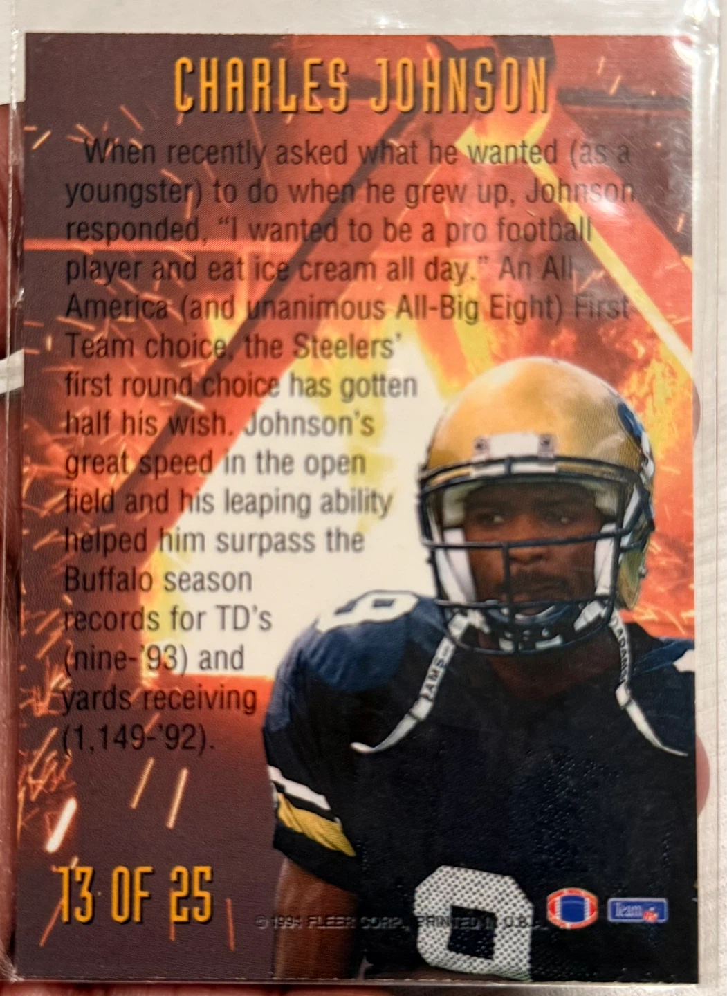 13 OF 25 CARD of Charles Johnson NFL Prospects NFL - photo 2