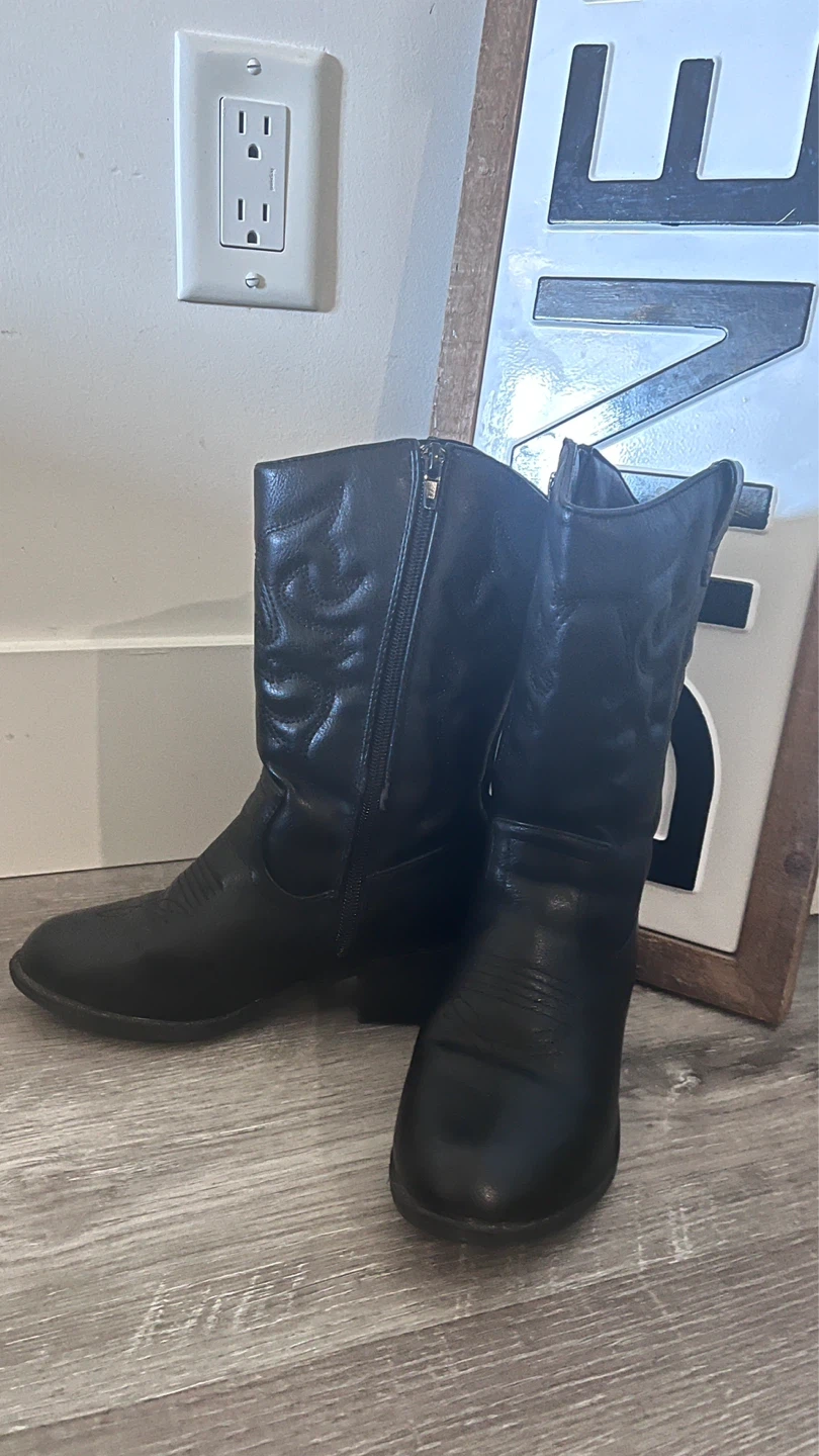 Black Faux Leather Cowboy Boots
