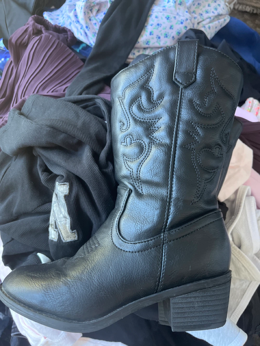 Black Faux Leather Cowboy Boots - photo 2