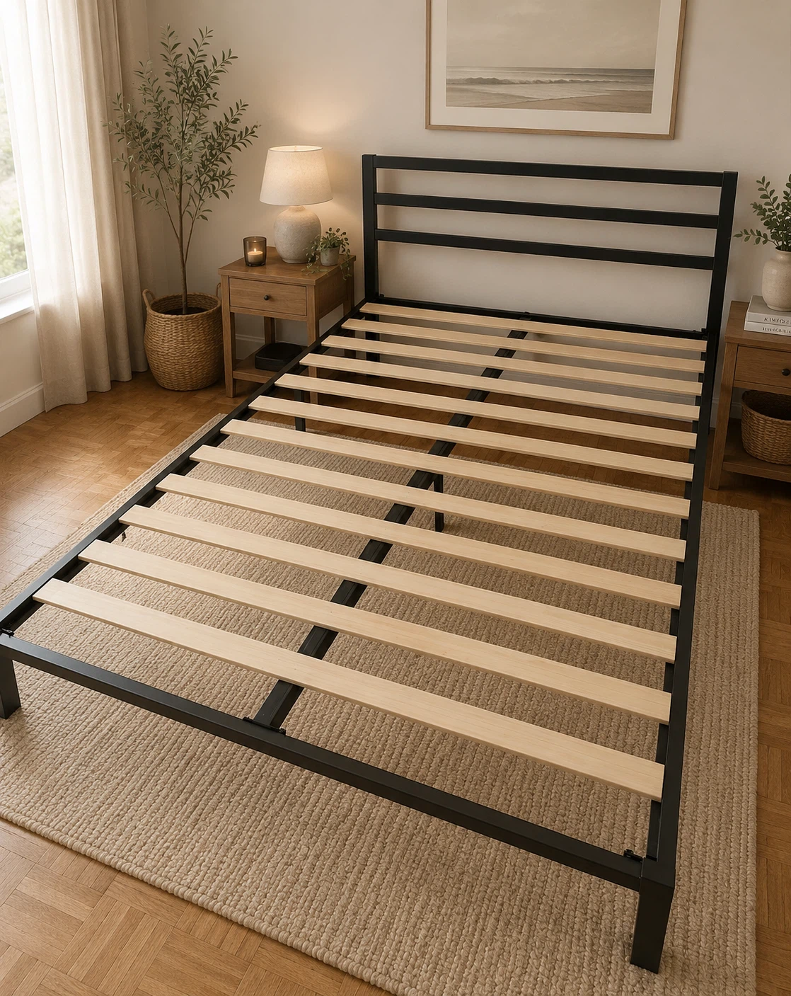 Queen Size Black Metal Bed Frame - photo 2