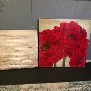 Canvas Wall Art Set - Red Poppies and Abstract Landscape