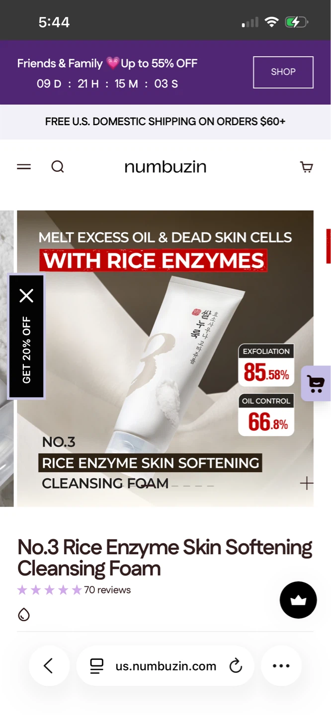 Numbuzin No.3 Rice Enzyme Skin Softening Cleansing Foam