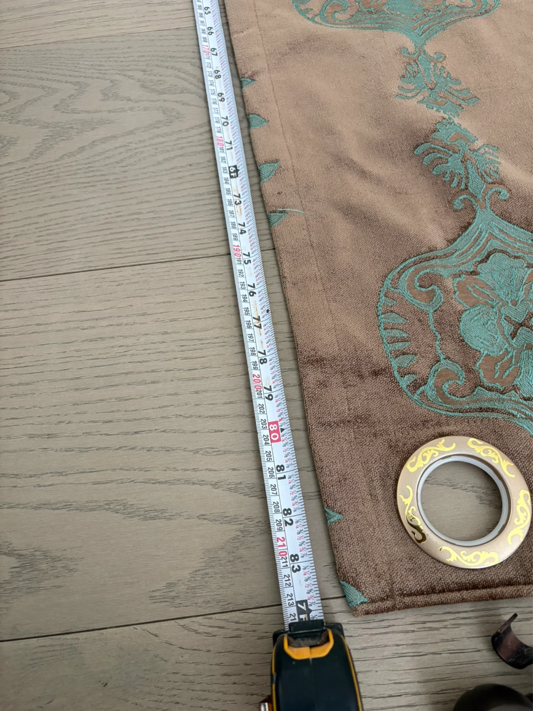 Brown Velvet Curtain with Teal Damask Pattern - photo 2