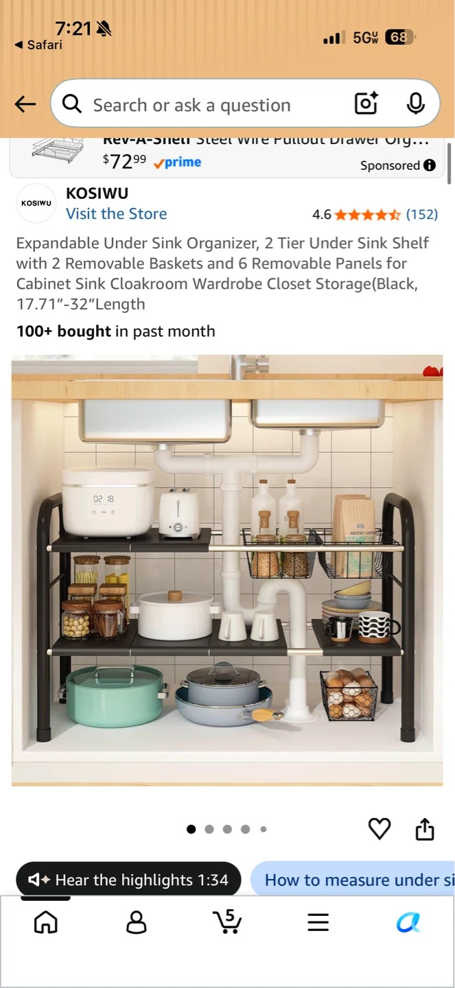 Under Sink Organizer, 2 Tier Shelf