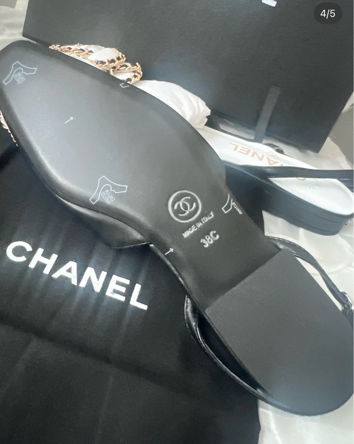 CHANEL Black Leather Camellia Pearl Slingback - photo 4