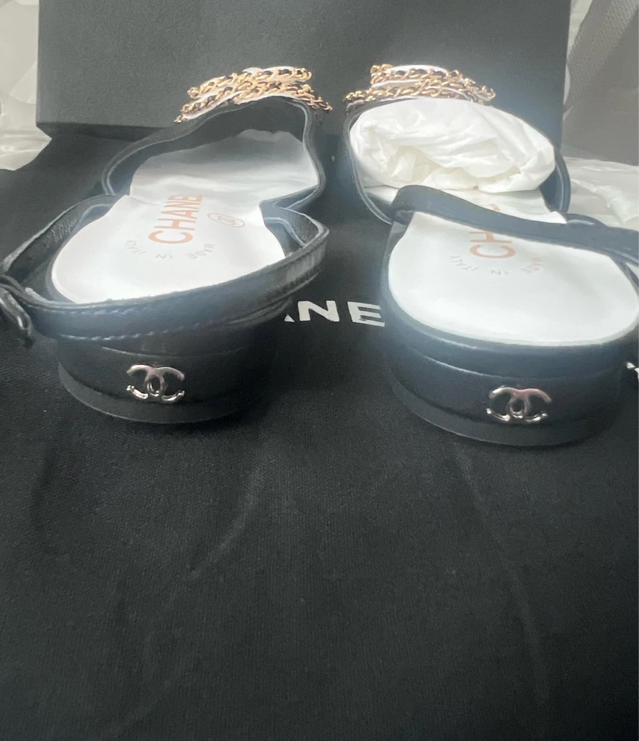 CHANEL Black Leather Camellia Pearl Slingback - photo 5