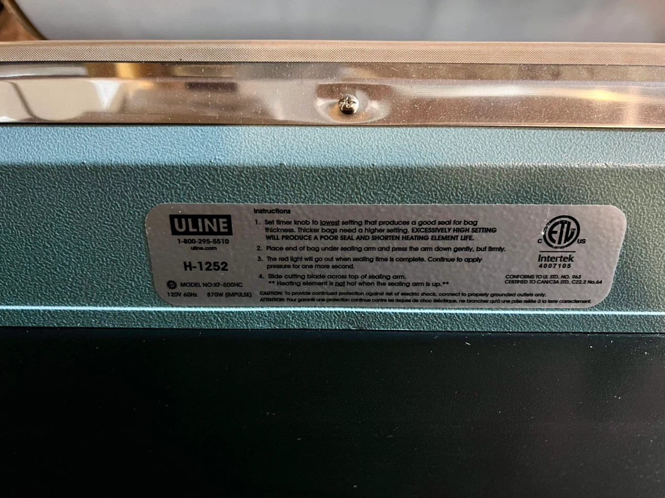 Uline 20” Tabletop Impulse Sealer with Cutter - photo 2