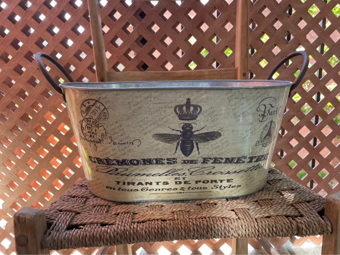Decorative Galvanized Oval Planter with Bee Design