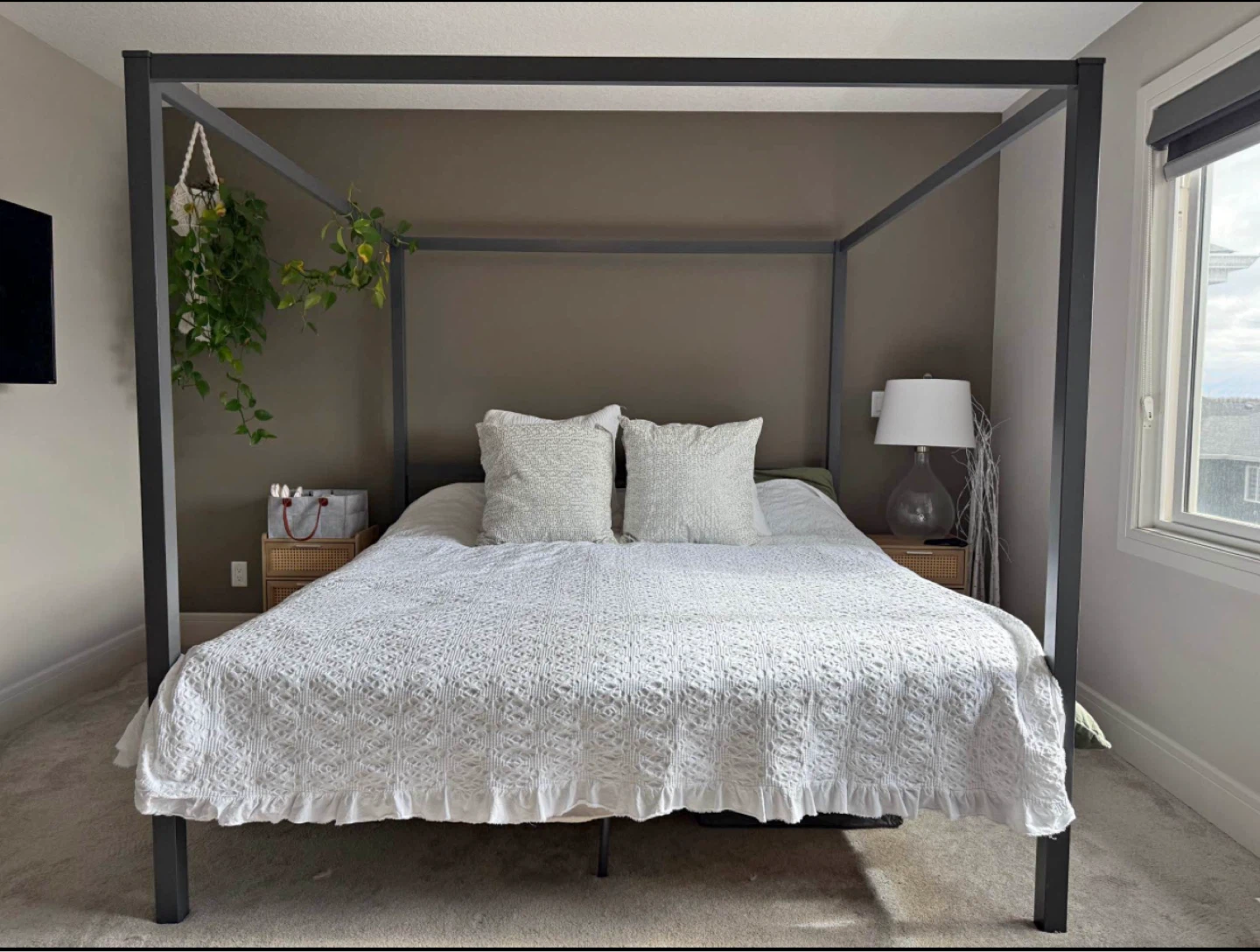 Dark Grey King Metal Canopy Bed Frame