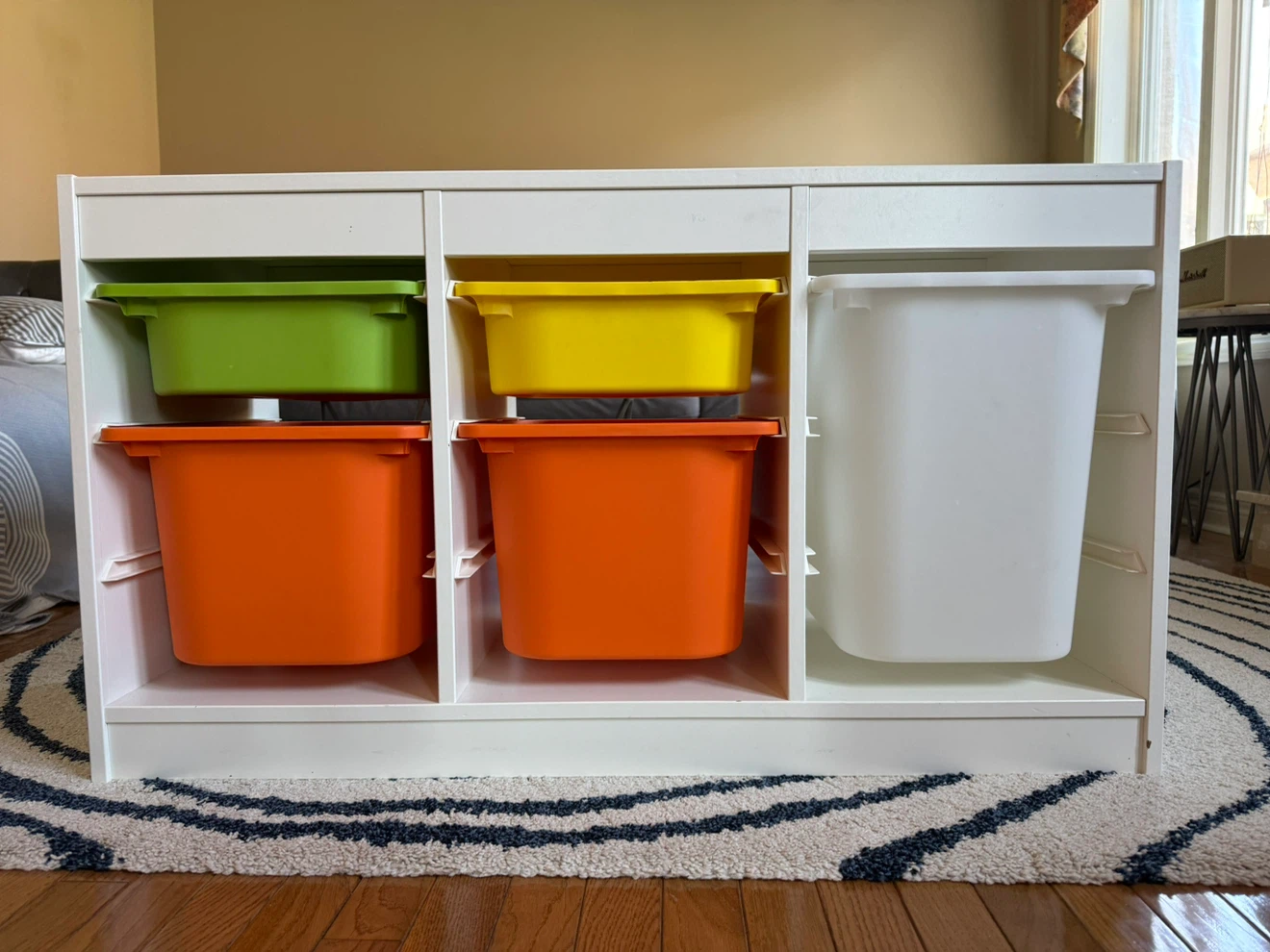 White Toy Storage Unit with Bins