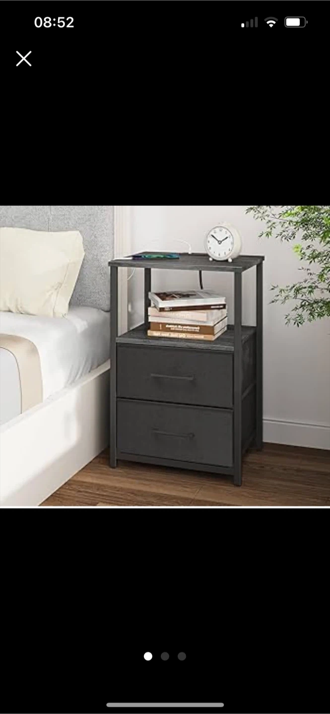 Grey Bedside Table with 2 Drawers