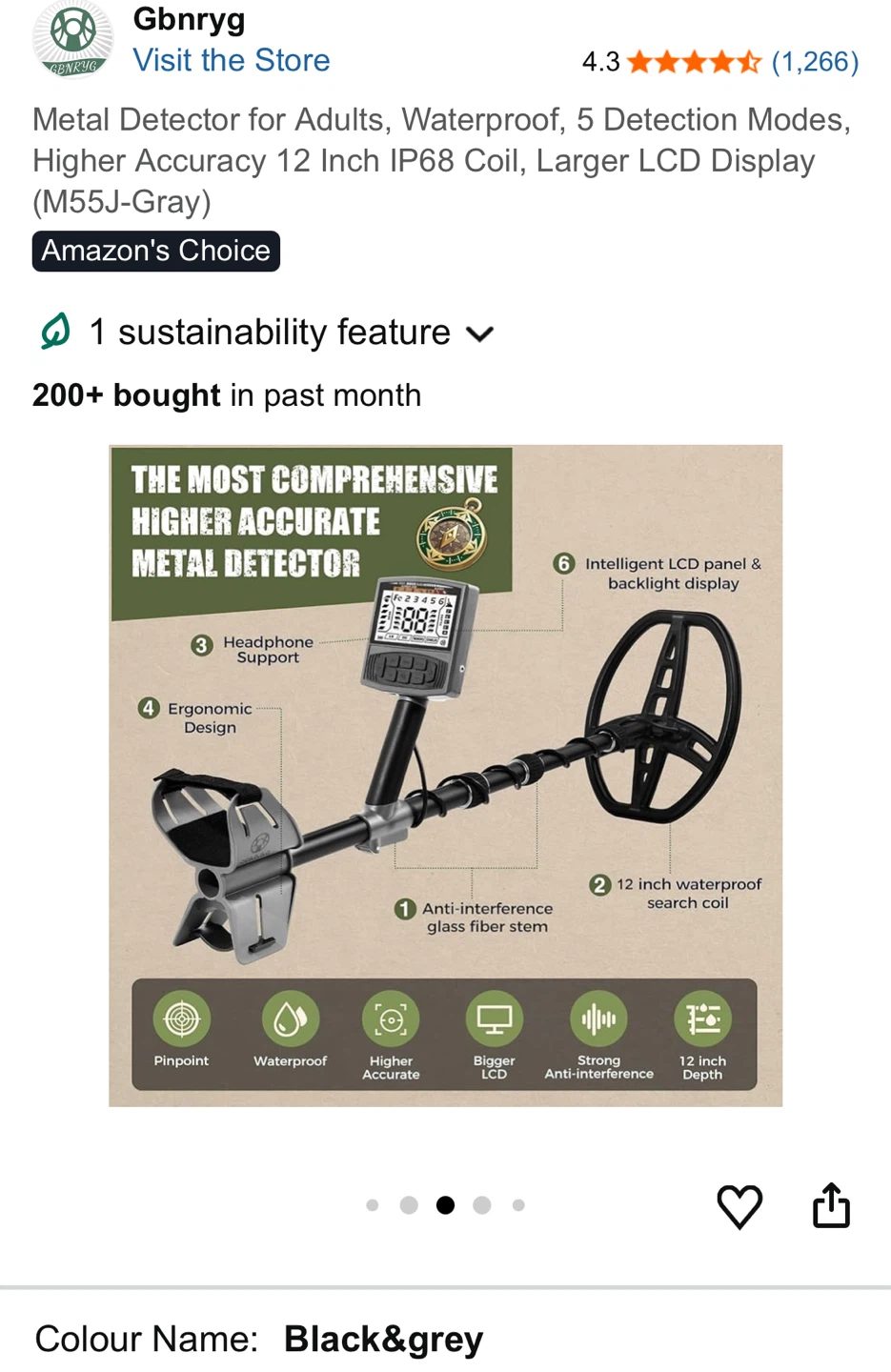 Gbnryg Metal Detector - Waterproof, 12 Inch Coil, Black & Grey - photo 3