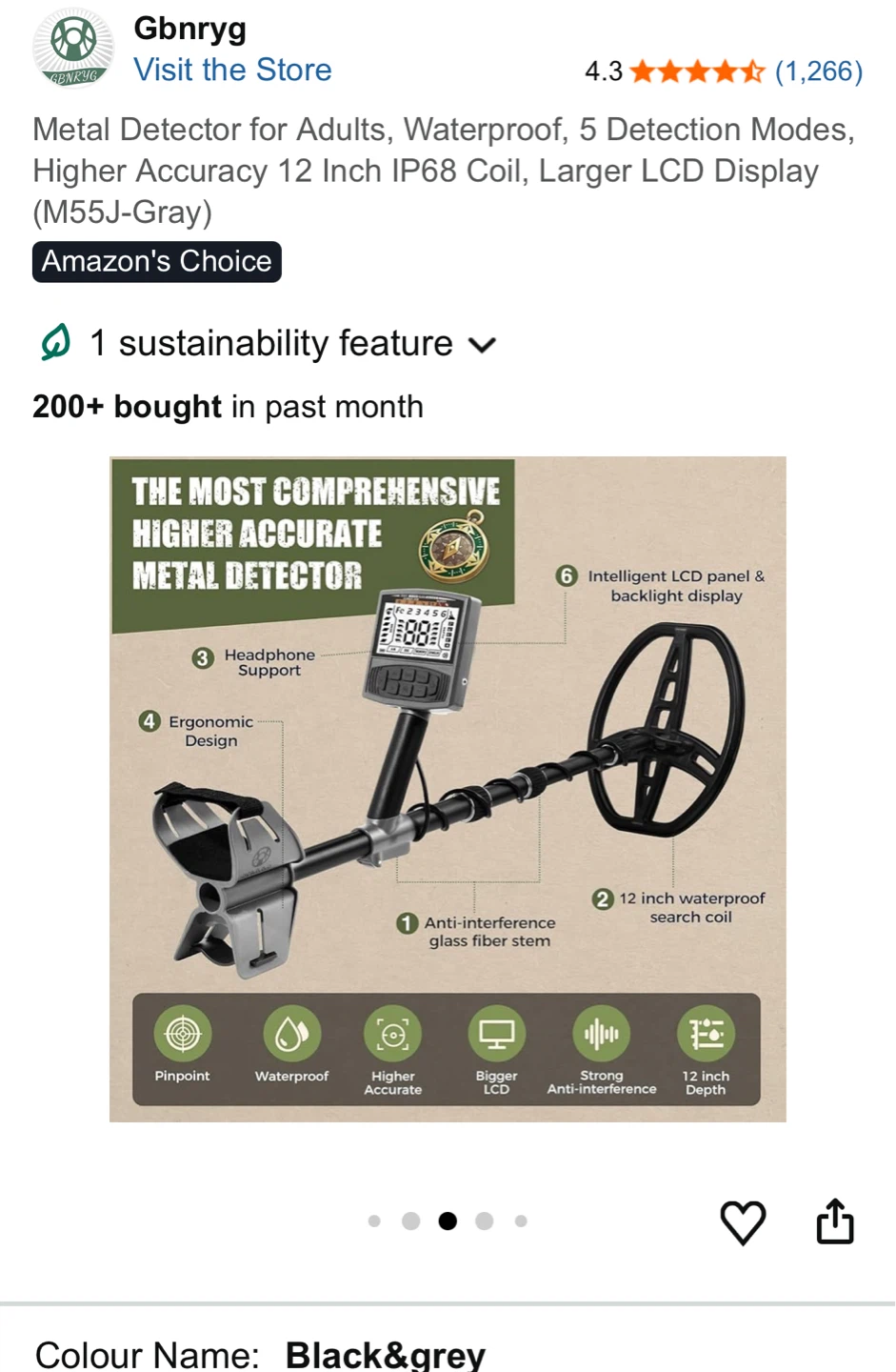 Gbnryg Metal Detector - Waterproof, 12 Inch Coil, Black & Grey - photo 2