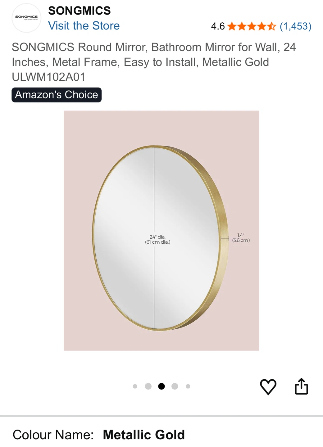 SONGMICS Round Mirror - Metallic Gold - photo 4