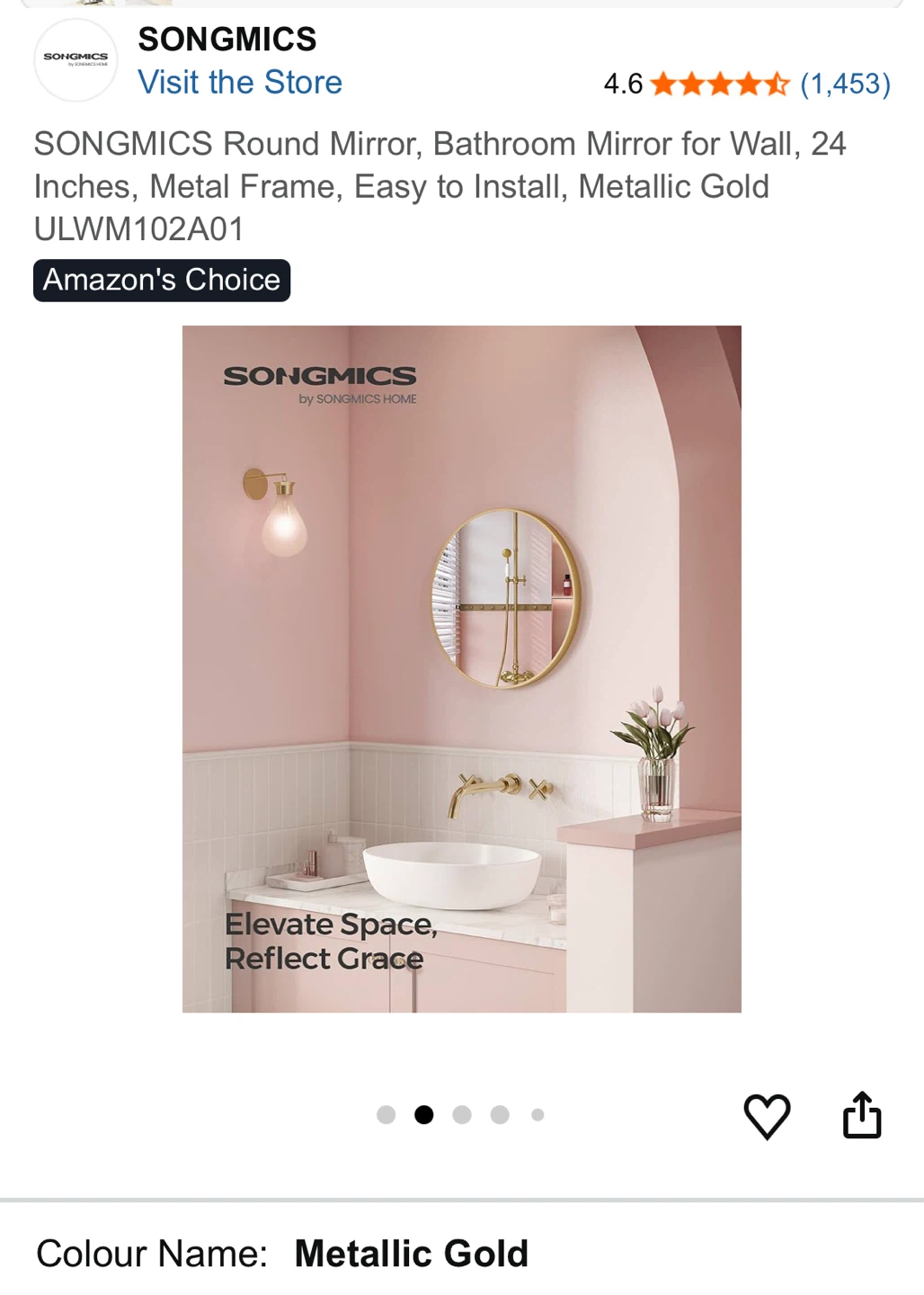 SONGMICS Round Mirror - Metallic Gold - photo 2