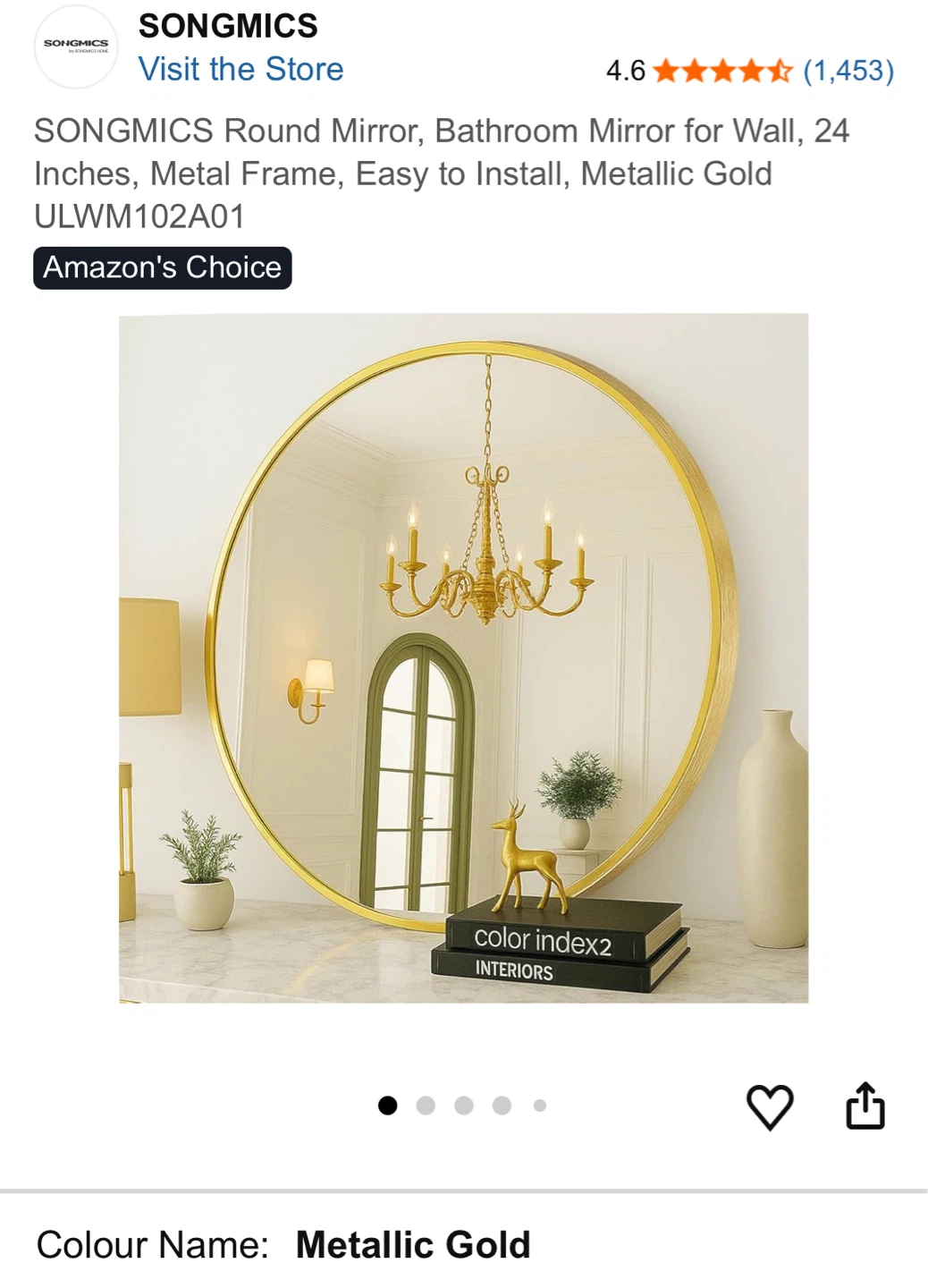 SONGMICS Round Mirror - Metallic Gold