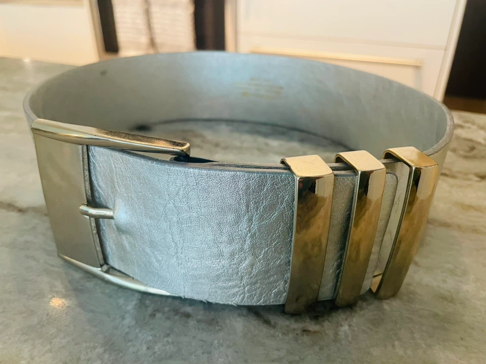 VERSACE for H&M Silver Leather Belt with Gold Accents