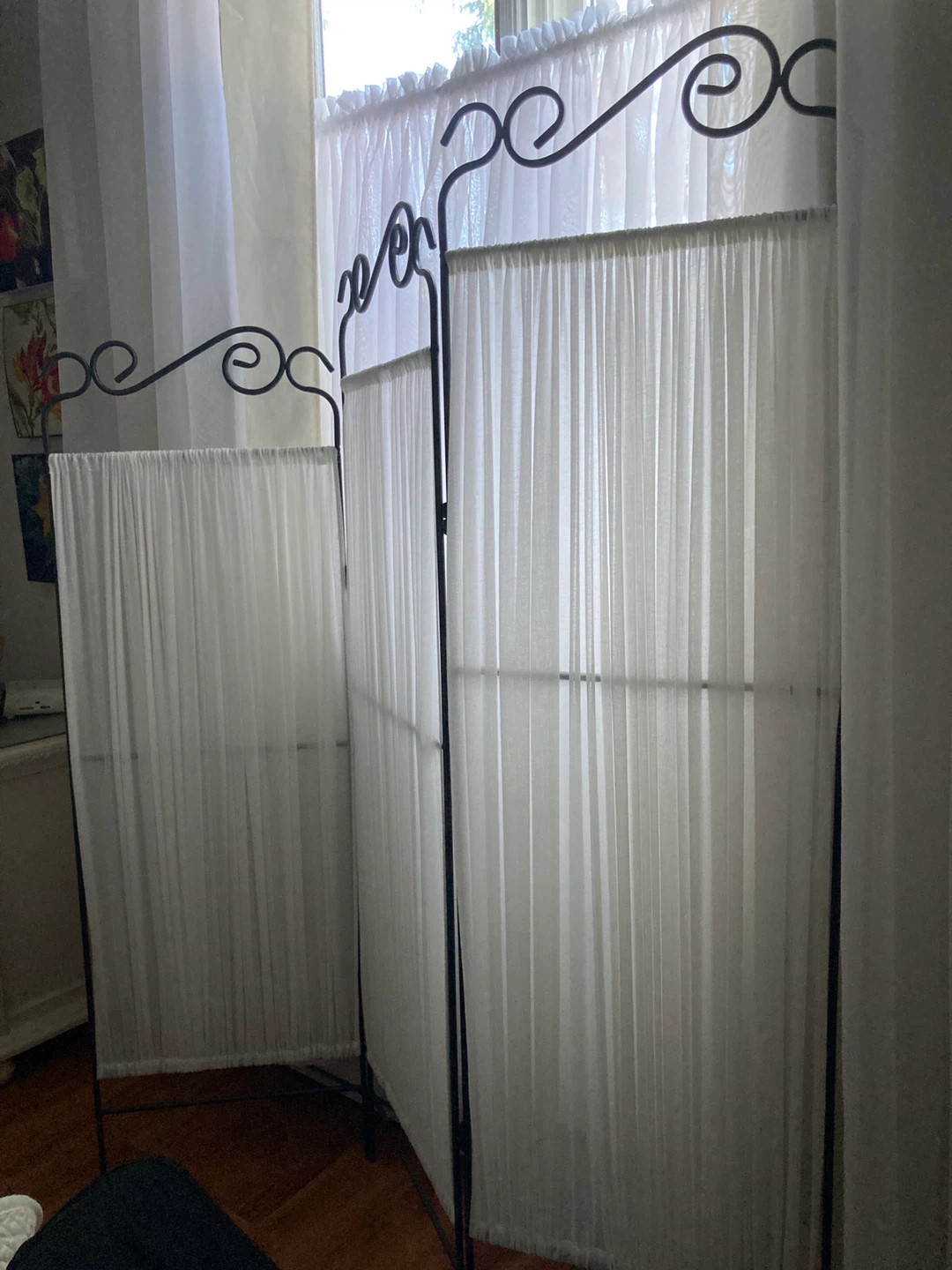 3-Panel White Fabric Room Divider Screen - photo 2