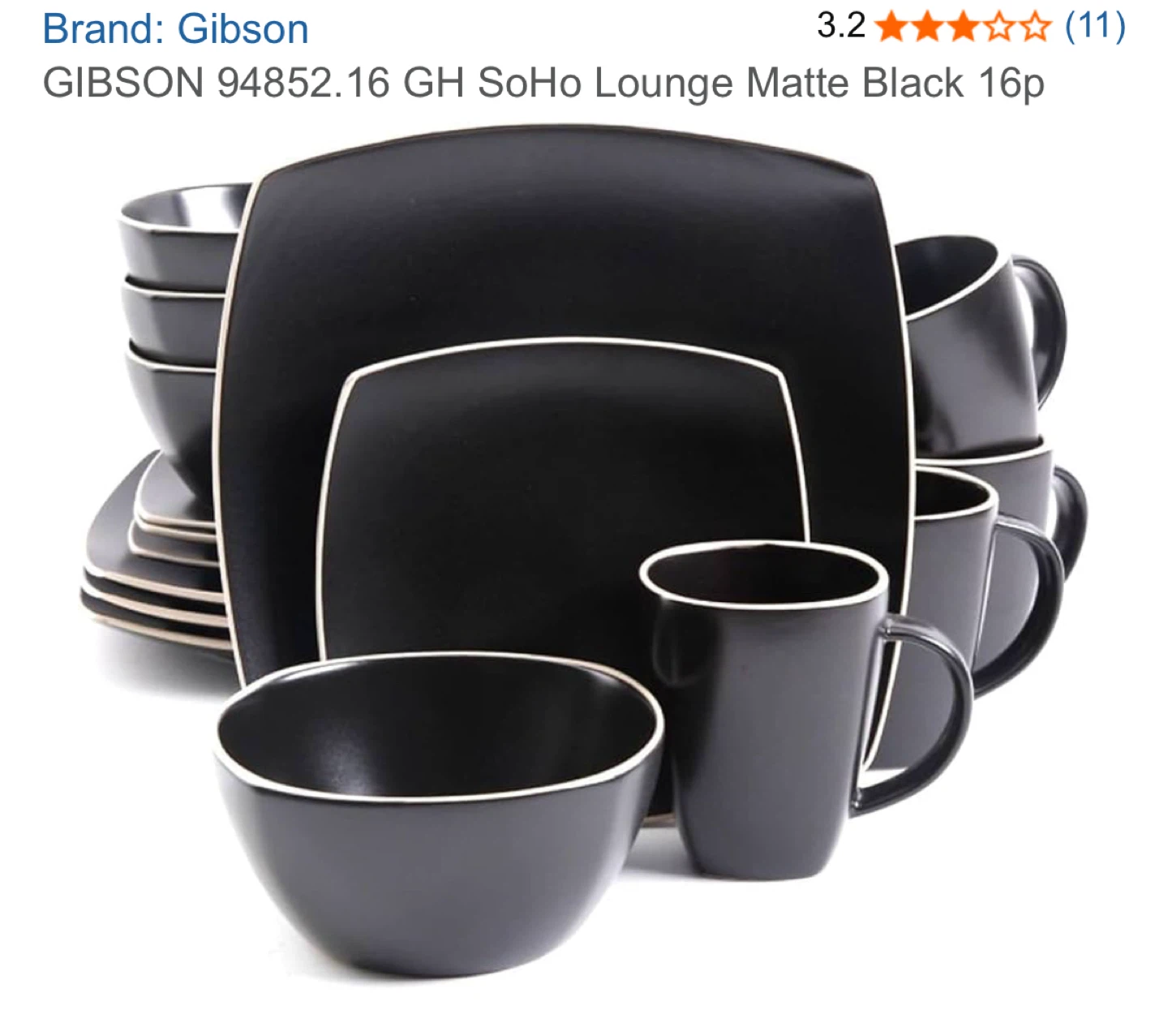 Gibson 16-Piece Dinnerware Set - Matte Black