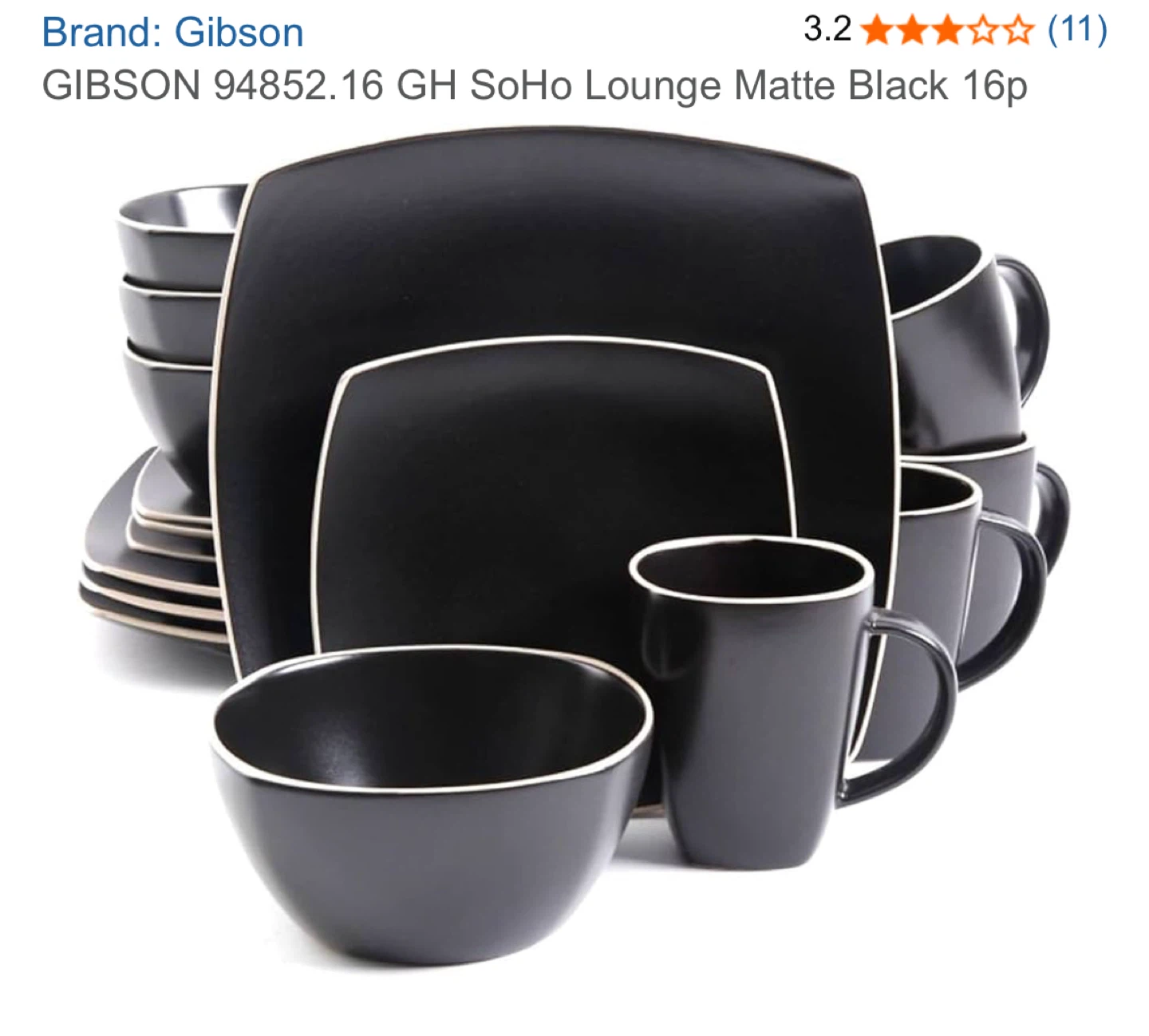 Gibson 16-Piece Dinnerware Set - Matte Black - photo 2