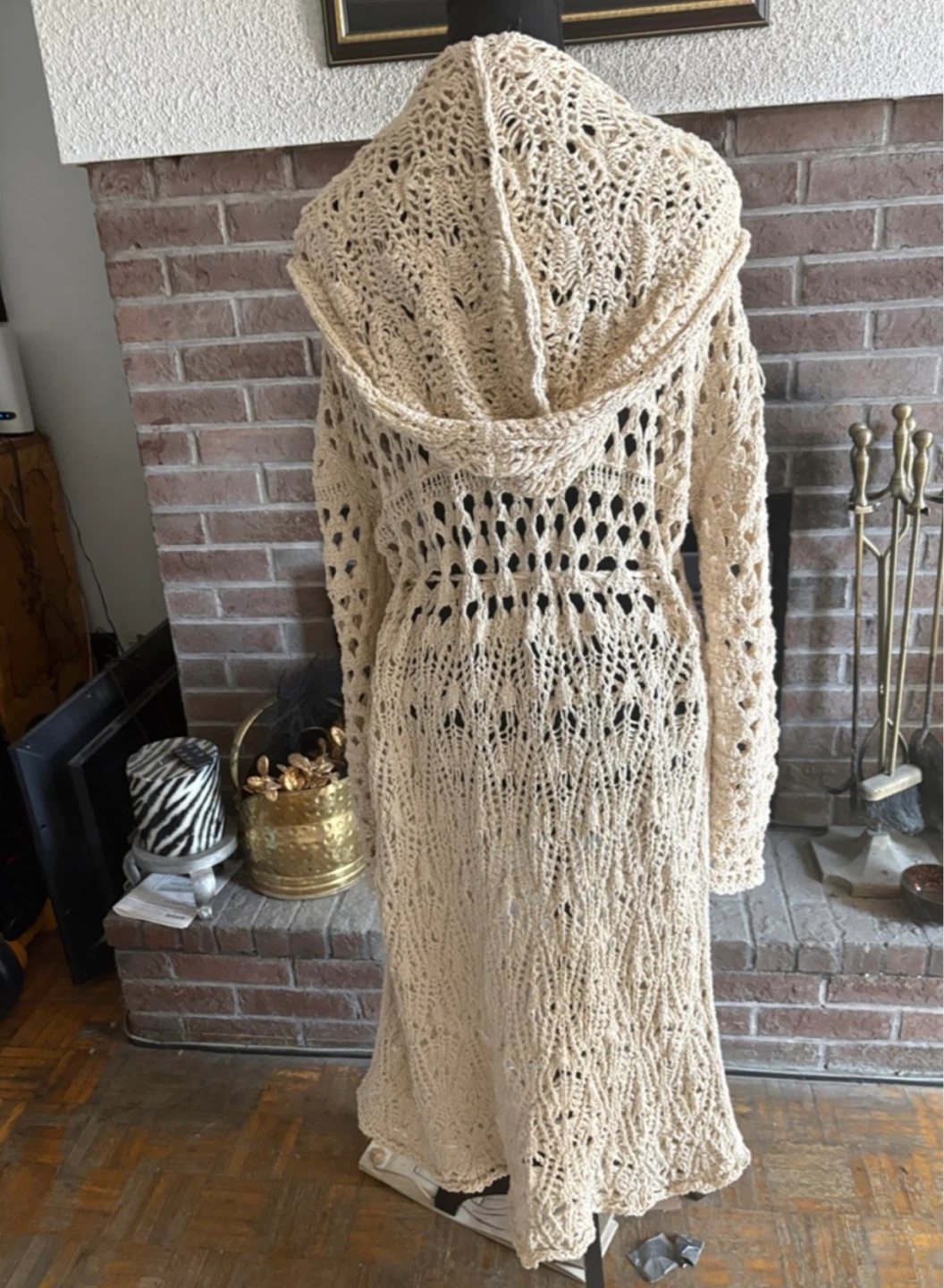 Free People Cream Crochet Hooded Cardigan with belt - photo 2