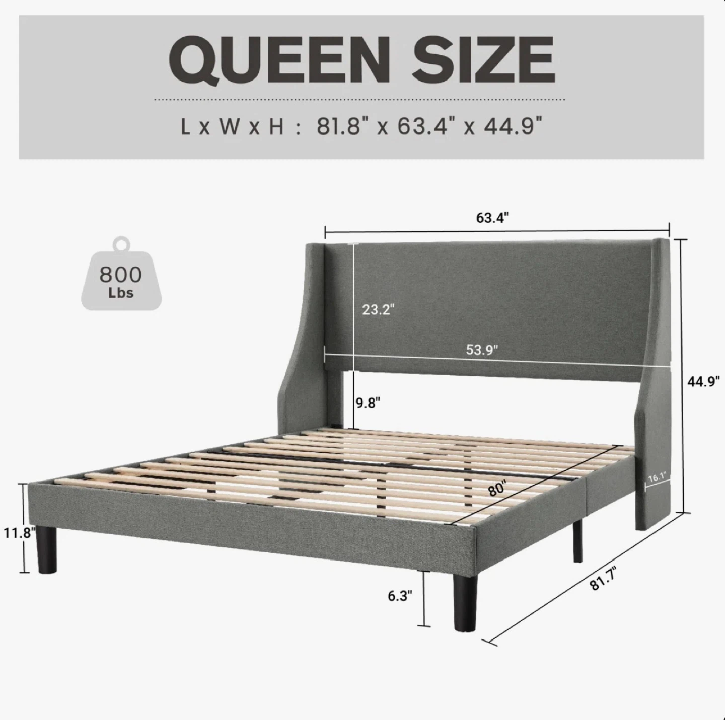 Queen Size Upholstered Wingback Bed Frame