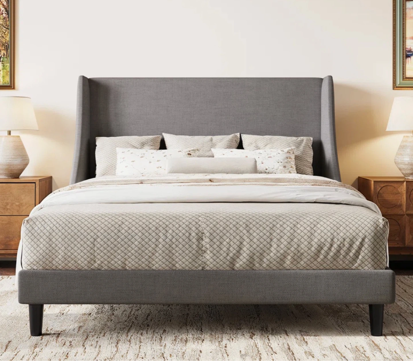 Queen Size Upholstered Wingback Bed Frame - photo 2