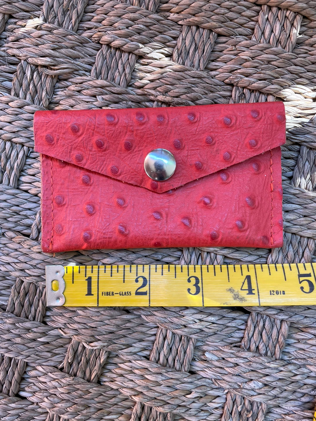 Red Ostrich Leather Card Holder