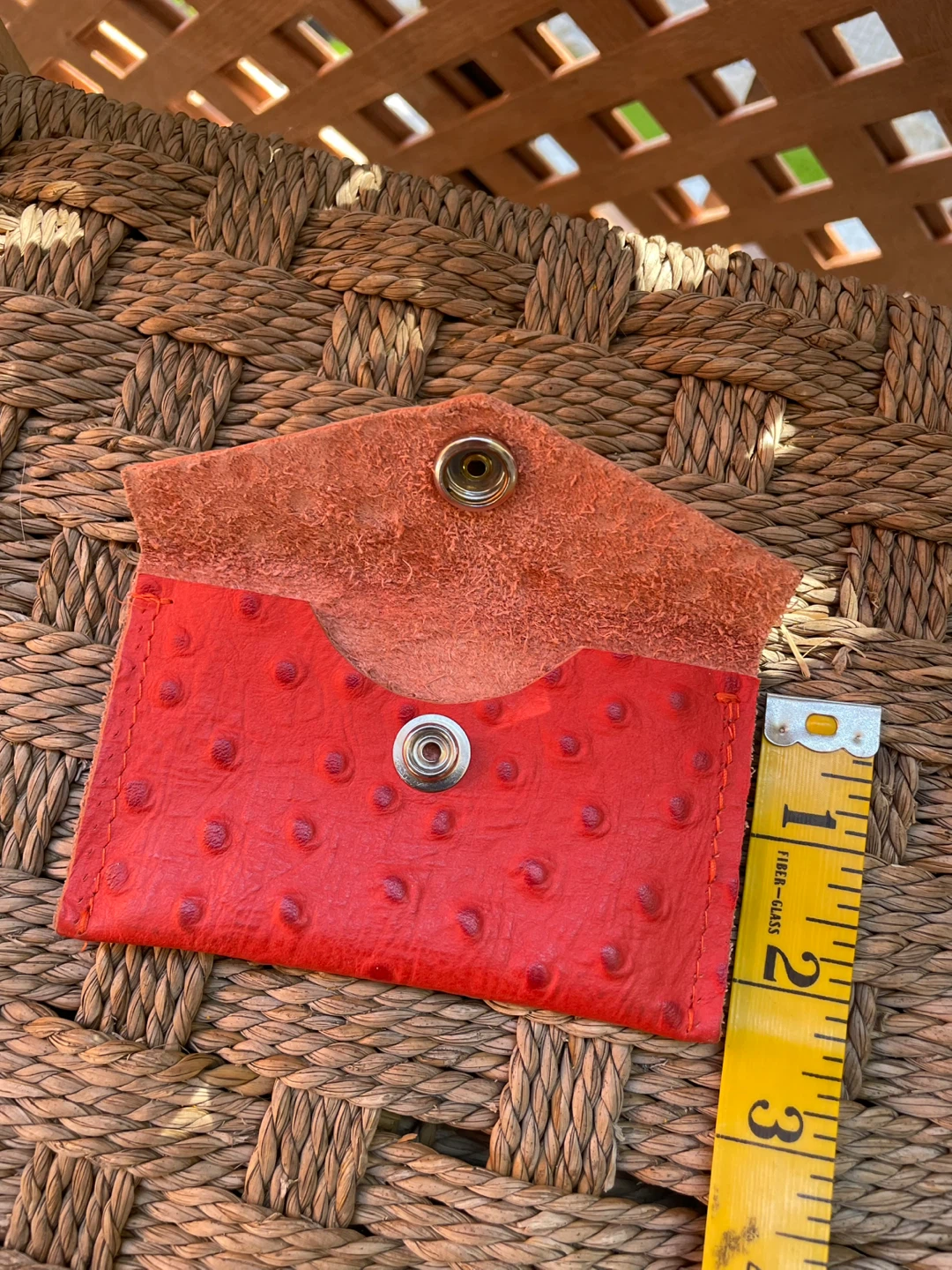 Red Ostrich Leather Card Holder - photo 3