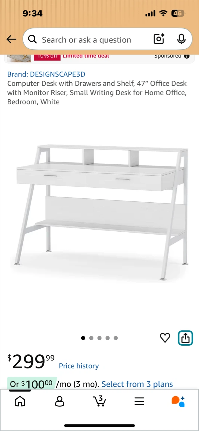DESIGNSSCAPE3D Computer Desk with Drawers and Shelf - White - photo 5