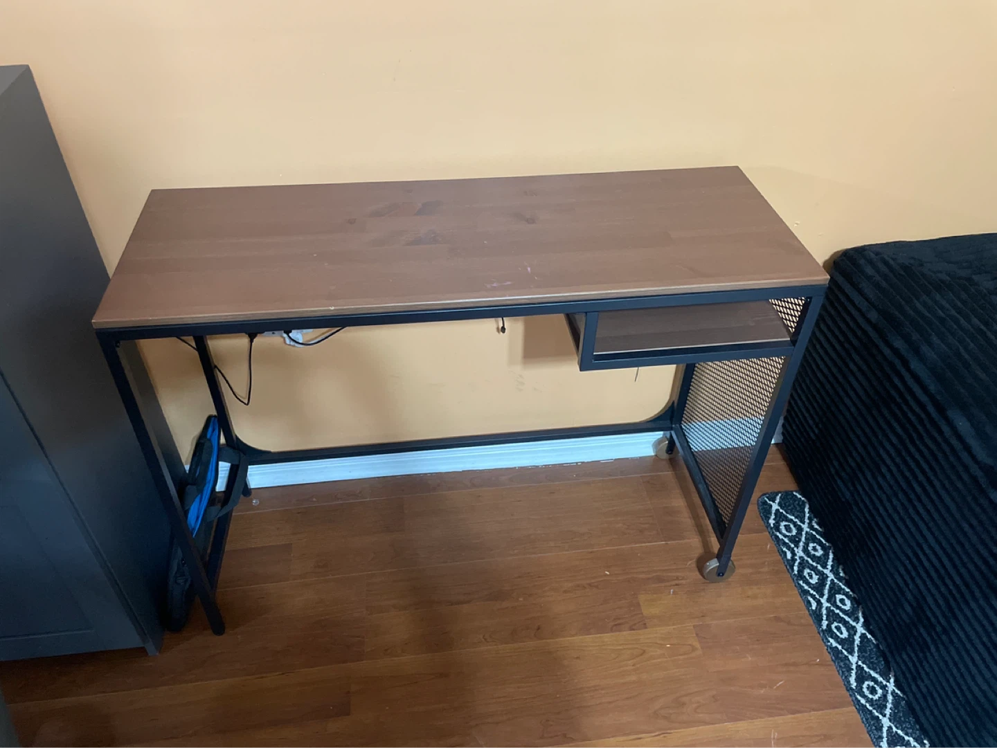 Wooden Top Desk with Metal Frame and Storage
