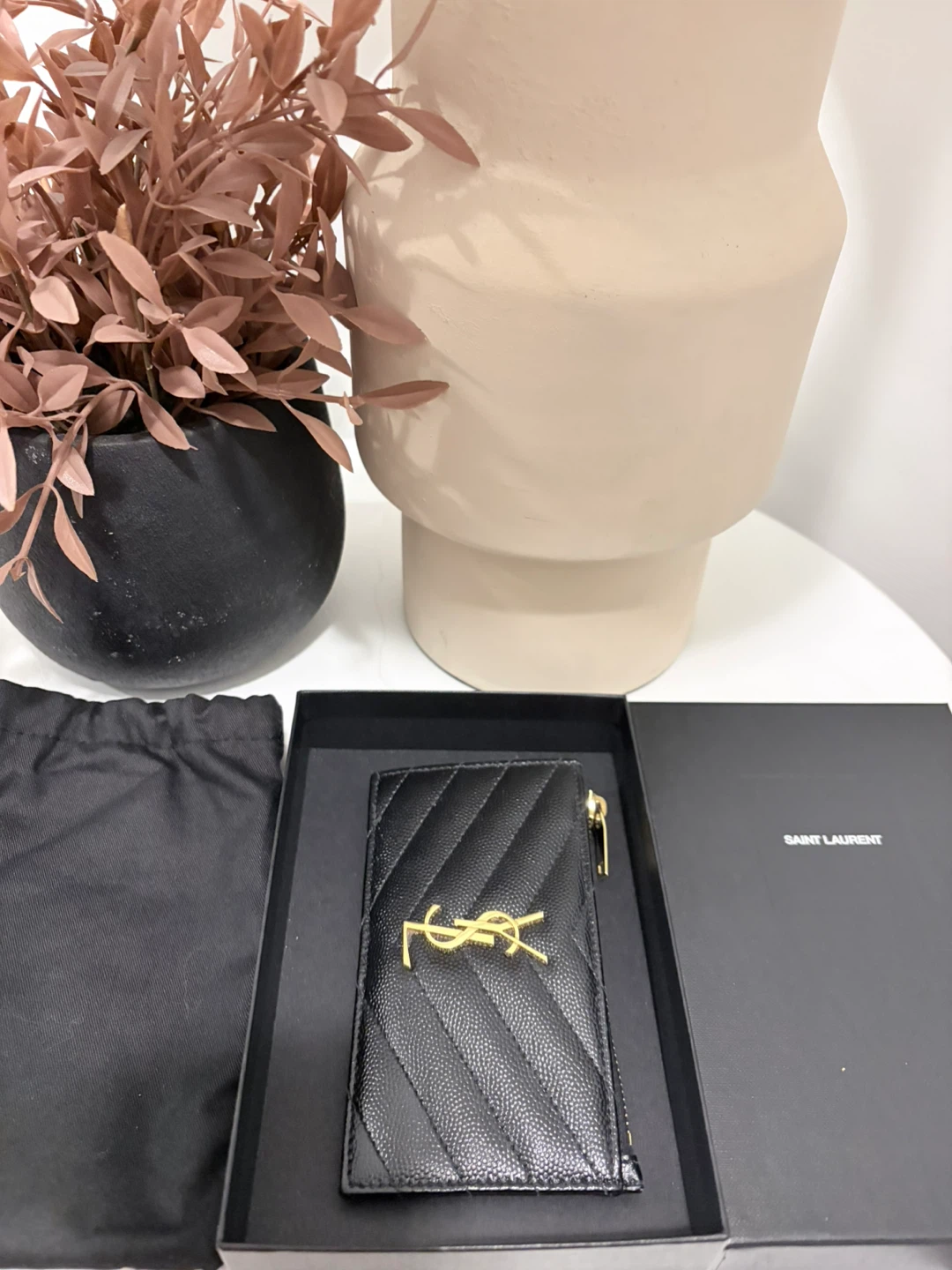 Saint Laurent Black Quilted Leather Card Holder