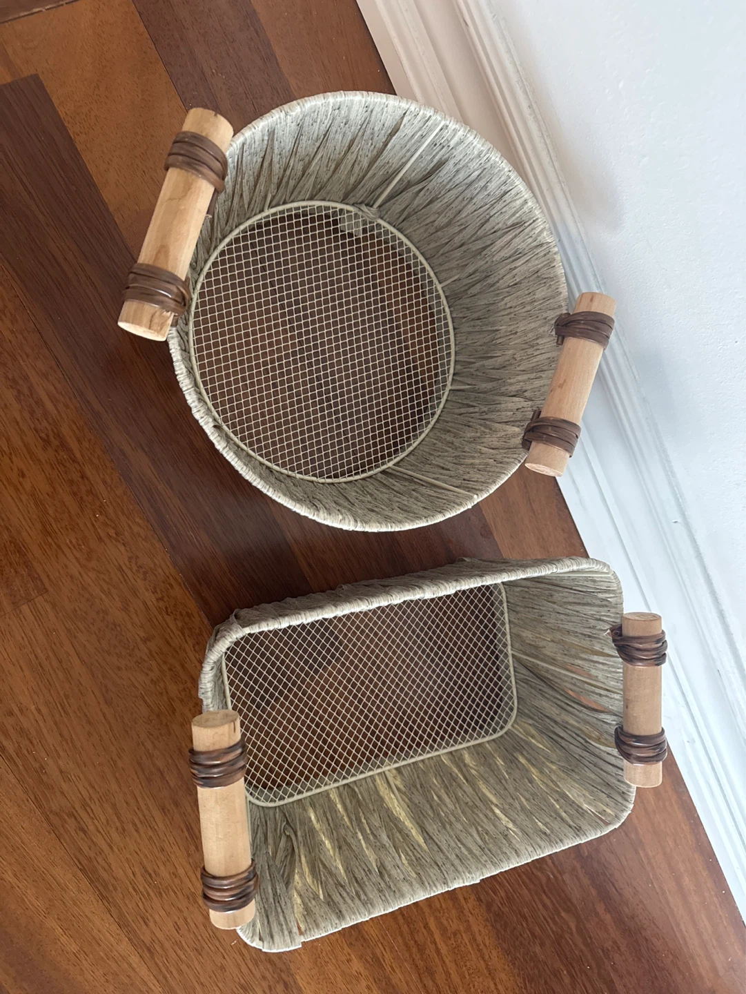 Woven Baskets with Wooden Handles (Set of 2) - photo 2