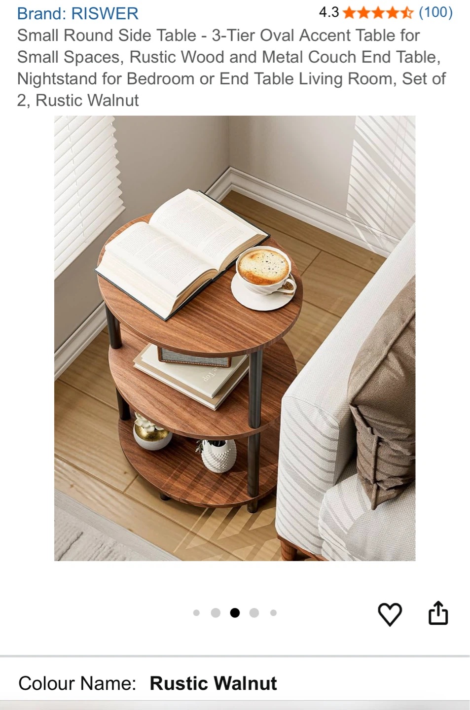 Round Side Table - 3-Tier Oval Table for Small Spaces, set of 2 - photo 4