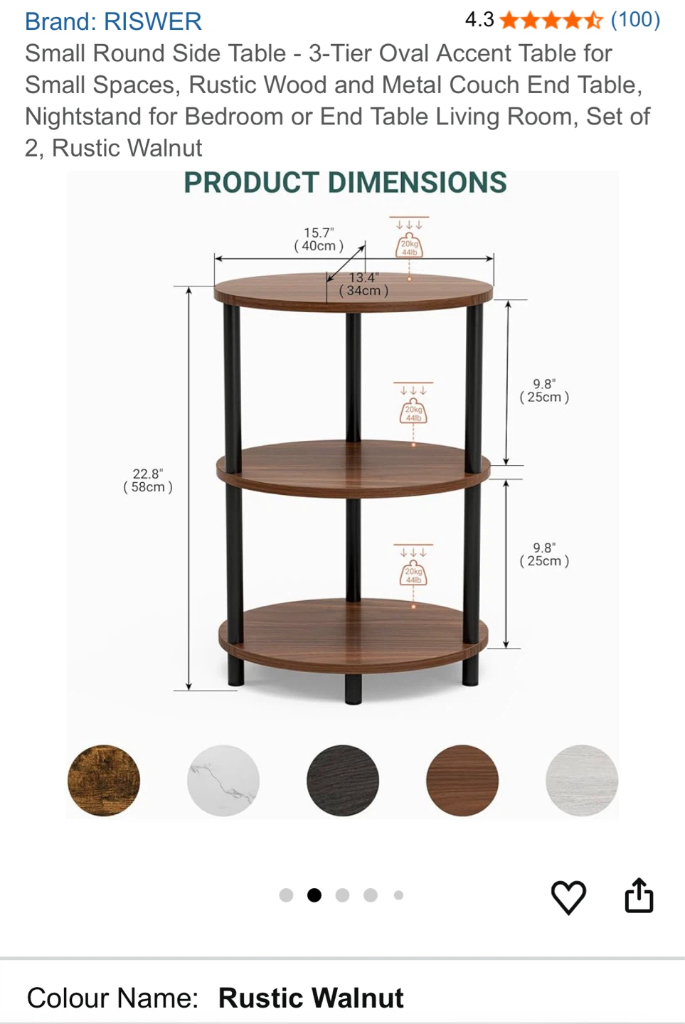 Round Side Table - 3-Tier Oval Table for Small Spaces, set of 2 - photo 2