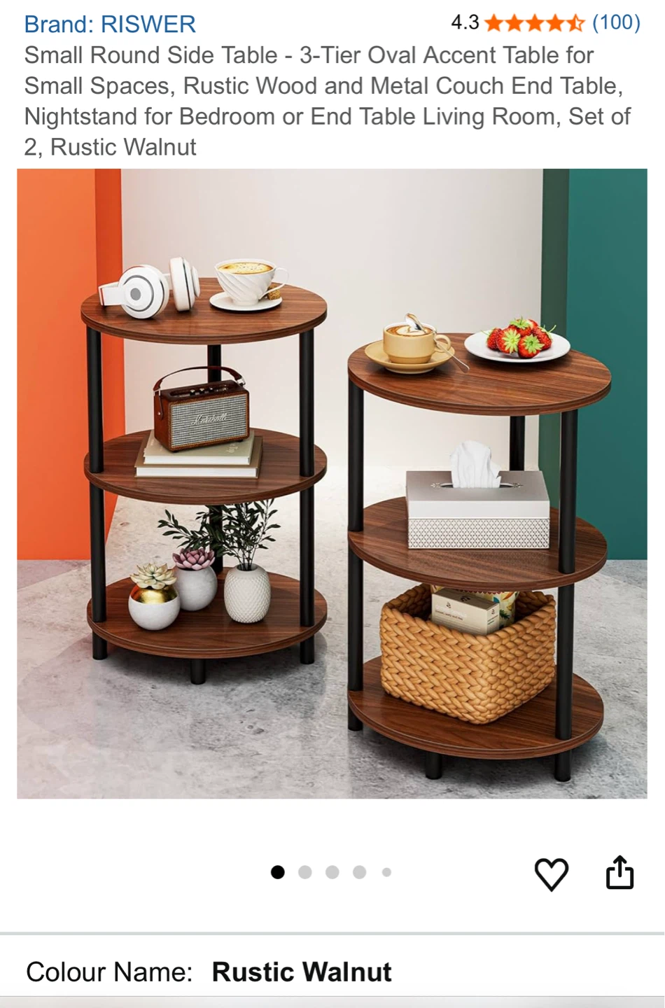 Round Side Table - 3-Tier Oval Table for Small Spaces, set of 2