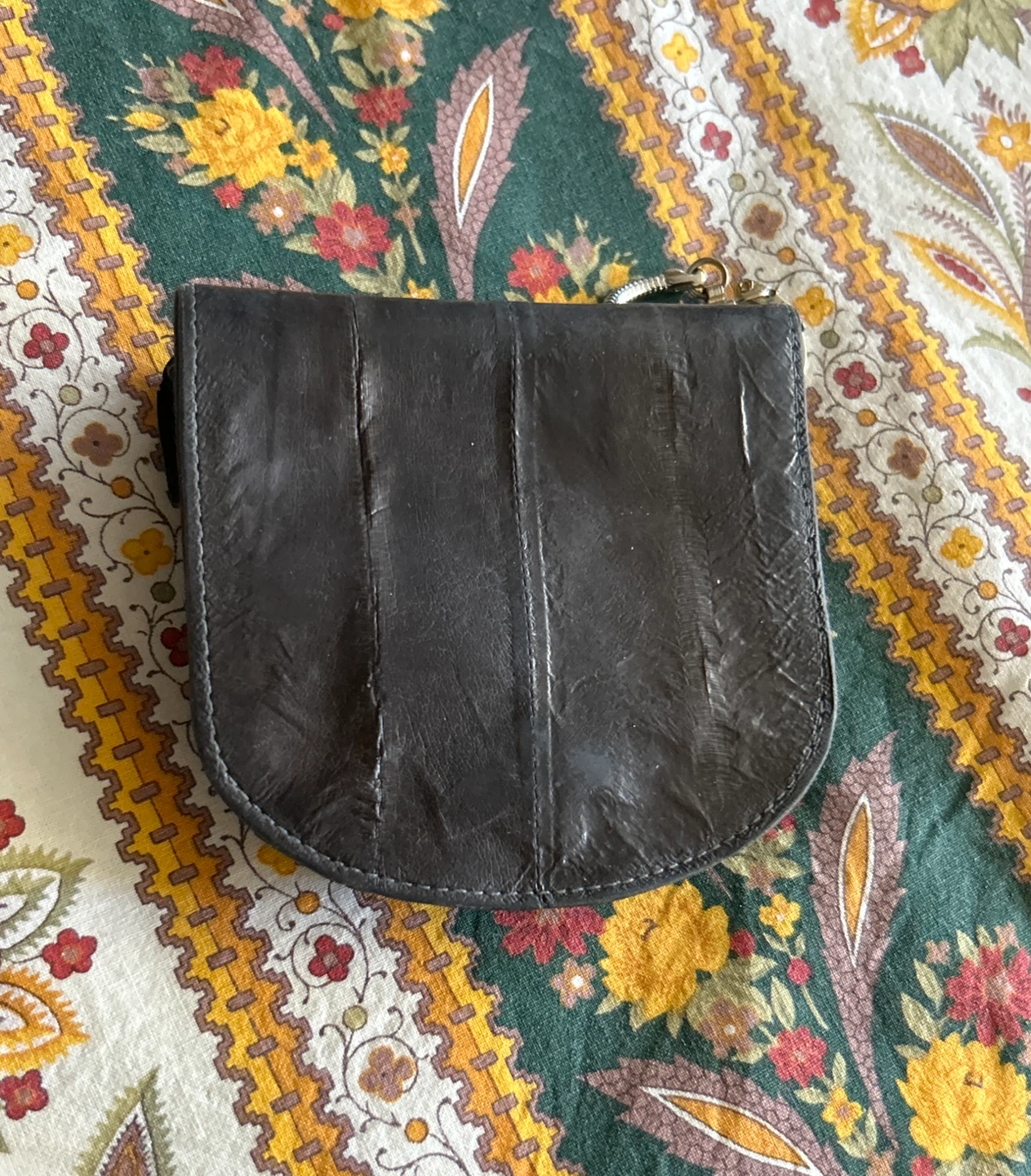 Vintage Black Eel Skin Coin Purse with Keychain - photo 3
