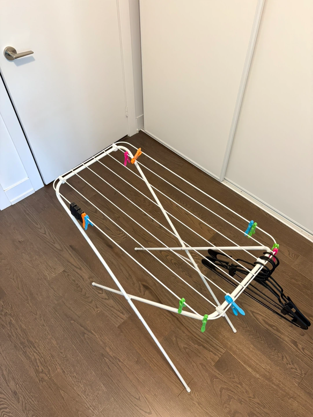 White Folding Drying Rack with Clothespins