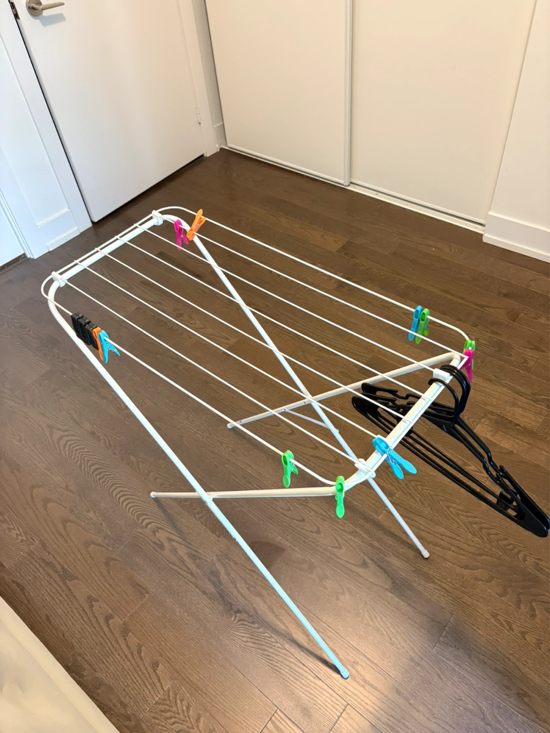 White Folding Drying Rack with Clothespins - photo 2