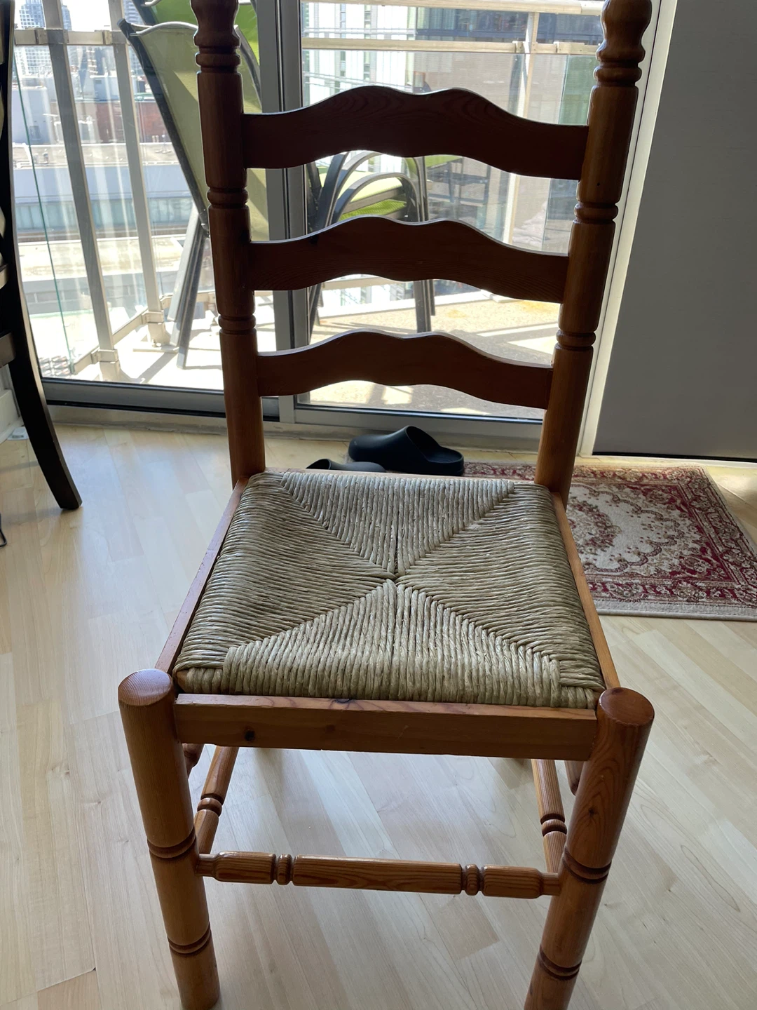 Vintage Pine Wooden Ladderback Chair with Rush Seat - photo 4