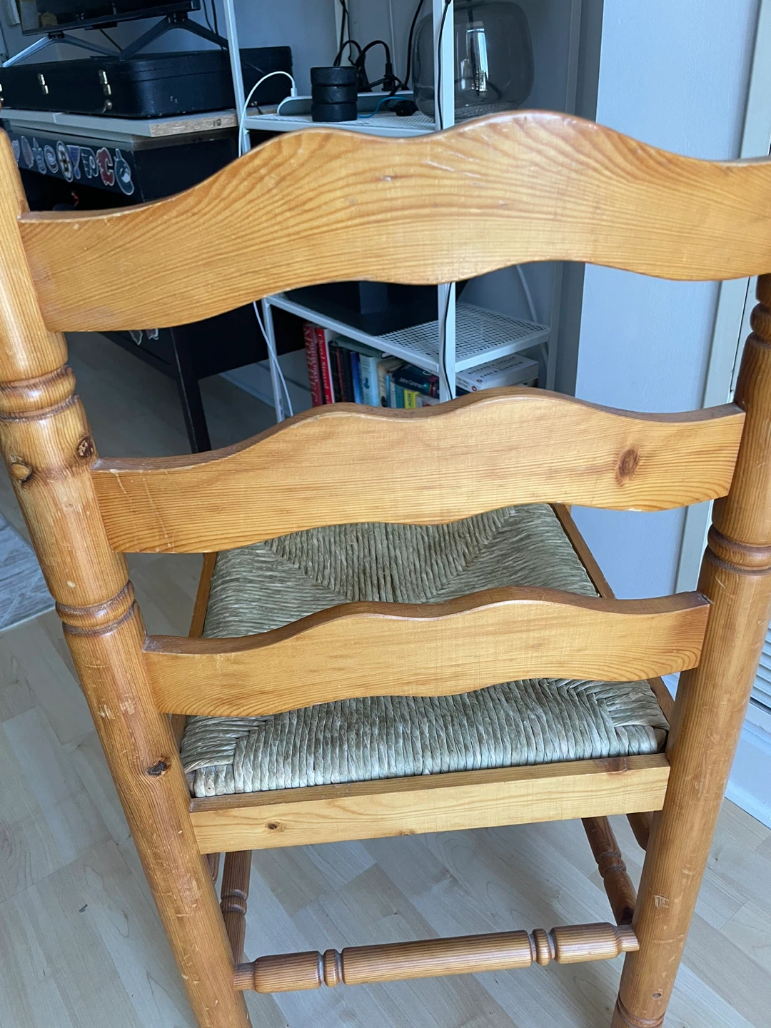 Vintage Pine Wooden Ladderback Chair with Rush Seat - photo 3