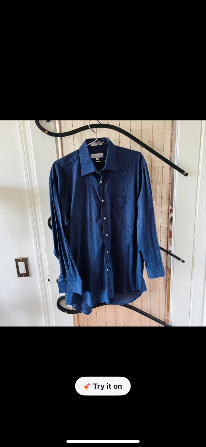 Authentic Christian Dior Men's Blue Striped Dress Shirt, M-L