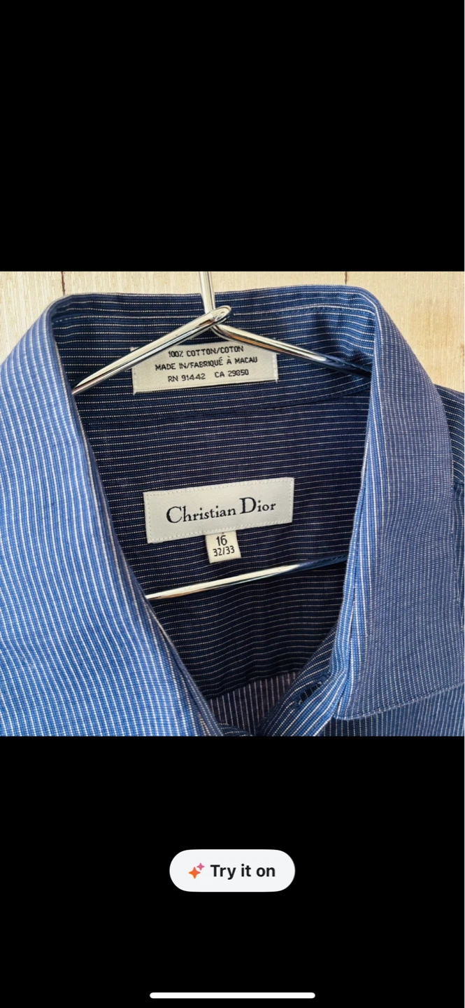 Authentic Christian Dior Men's Blue Striped Dress Shirt, M-L - photo 2