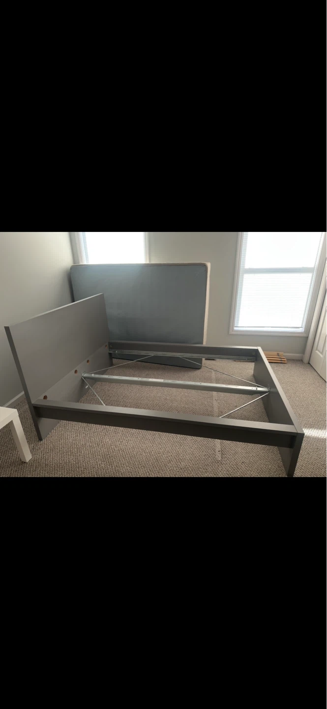 Gray Wooden Bed Frame with Headboard